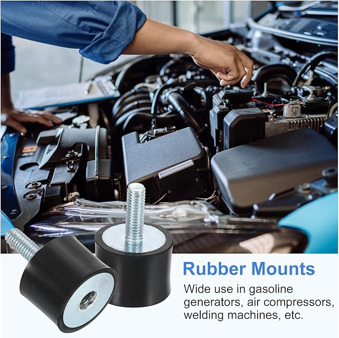 uxcell M5 Rubber Mounts, 2Pcs 20x15mm(DxH) Rubber Cylindrical Anti Vibration Isolator Shock Absorber with Lock Nut for Car Bobbin Generator Air Compressors