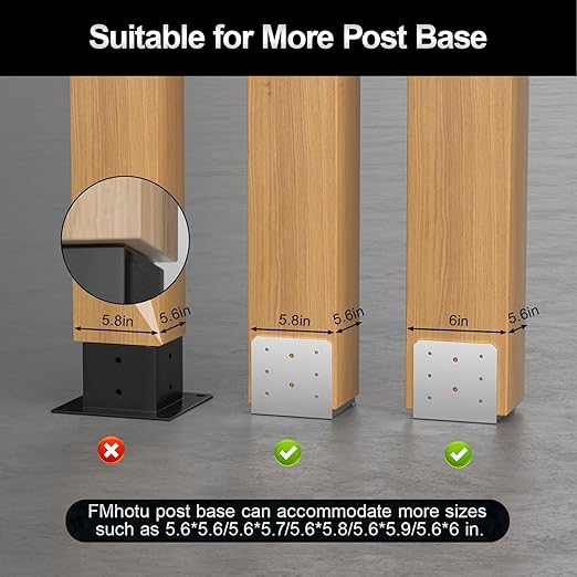 6"x 6" Post Base, 4Pcs Stainless Steel Adjustable Post Anchor Bracket(Internal 5.5 x 5.5), Adjustable Post Base for Pavilion Deck Porch Handrail Railing Support Decorative Anchor Plate