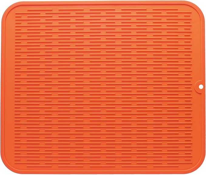 Silicone Dish Drying Mat for Multiple Usage,Easy clean,Eco-friendly,Heat-resistant Silicone Mat for Kitchen Counter or Sink,Refrigerator or Drawer Liner Orange 2XL 24 inches x 18 inches