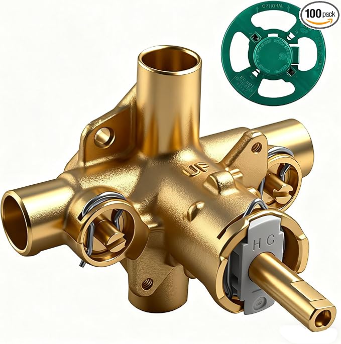 2570 Shower Valve, Pressure Balancing Cycling 4 Port Tub and Brass Shower Valves with Stops Replacement for Moen 2570-1/2 Inch CC Connections, For moen Trim Kit, Includes 1222 cartridge