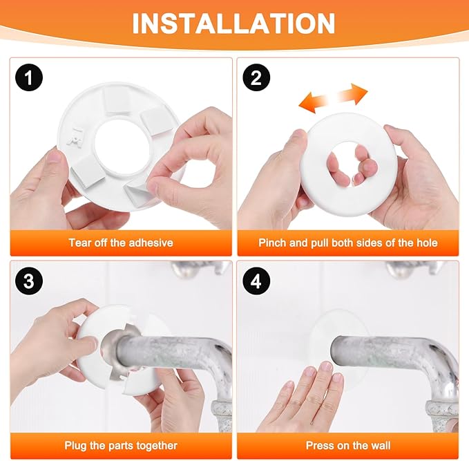 3-Pack Wall Split Flange, ABS Round Self-Adhesive Escutcheon Plate Cover Buckle for 50mm/1.97 in Dia Pipe Accessories/Floor/Ceiling, Plumbing Cover Plates [White,6.5mm/0.26in H]