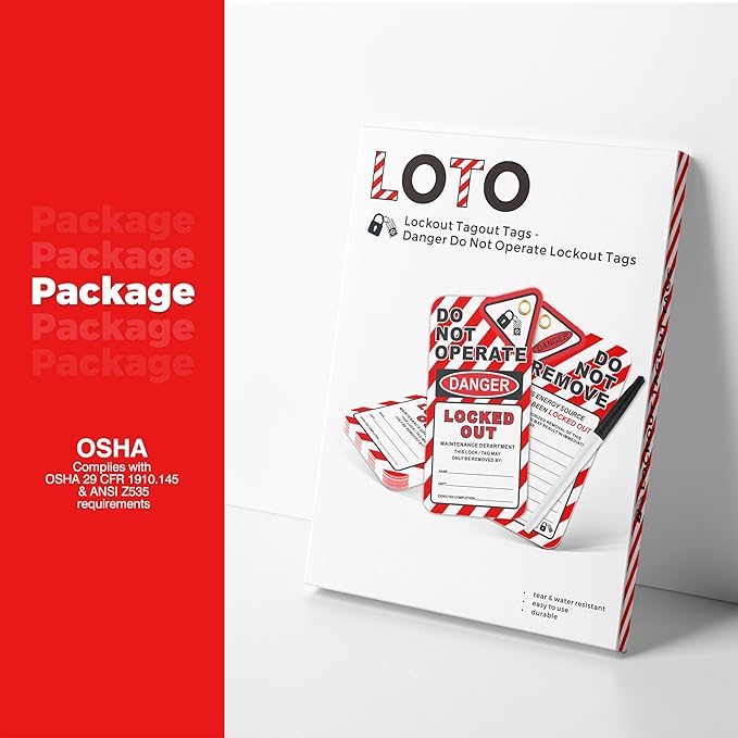 Lockout Tagout Tags - 25 Danger Do Not Operate Tags with 25 Zip Ties, Premium 30 mil Vinyl, OSHA Loto Tag for Lock Out Tag Out, Out of Service, Electrical Equipment Repair