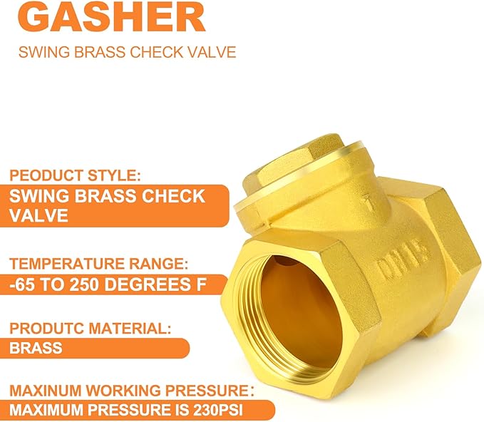 GASHER Brass Swing Check Valve 1/2" Female Thread, Backflow Prevention, One Way Check Valves for Sump Pump and Air Compressor (2Pack)