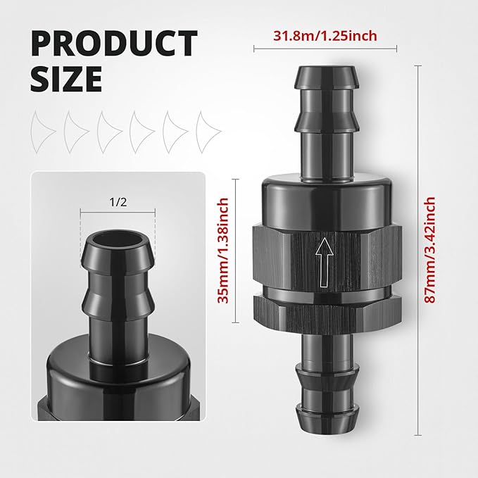 EVIL ENERGY 1/2" Check Valve, One Way Non-Return Valve Fitting Aluminum Black