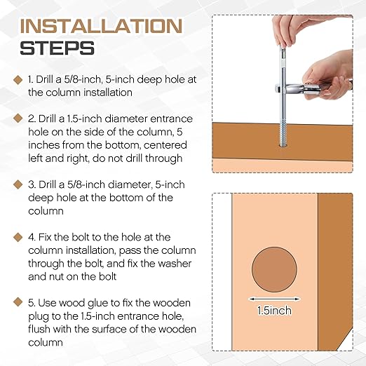 Shimeyao 8 Set Wood Newel Mounting Kit Newel Post Fastener Installation Kit for Residential and Commercial Installation, Anchors Post Directly to Wood or Concrete Floor