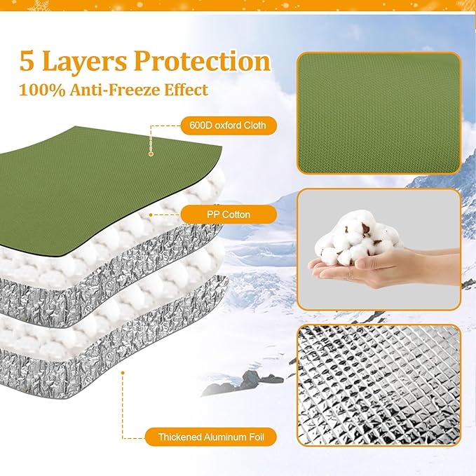 Backflow Preventer Cover (5°F) Heavy-Duty 5-Layer Insulated Enclosure, Freeze & All-Weather Protection for Outdoor Pipe, Irrigation Sprinkler Valve, Well Water Pump & PVB, 14" Wx18 H Green