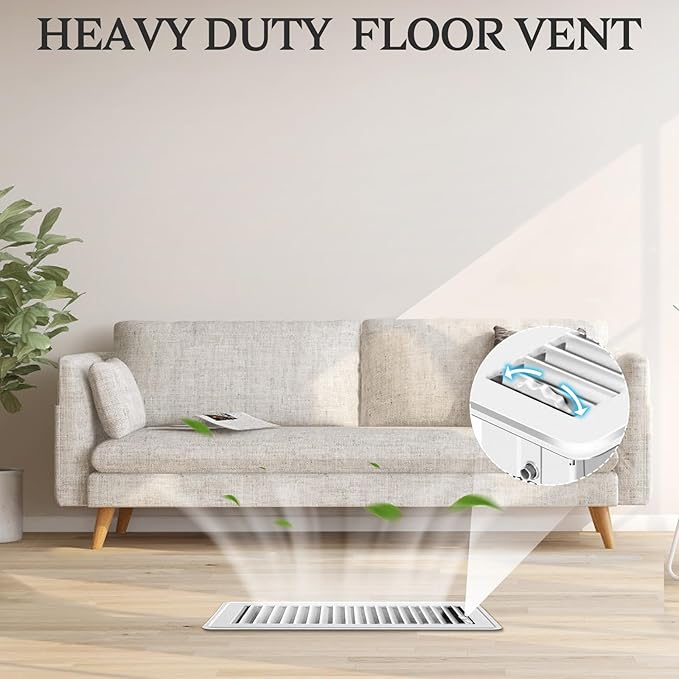 2 PCS Floor Vents Floor Registers 2x12 inch, Heavy Duty Metal Heat Air Vent Covers 2 X 12 with Rust Proof Finish for Home Office Wall Floor Registers Grilles & Vents (2, White, 2x12 Inches)