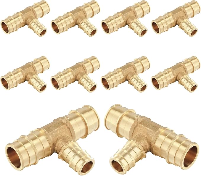 (10-Pack) Seelink PEX-A Fitting, 3/4" x 3/4" x 1/2" Expansion Tee, Brass Fittingg Tee, ASTM F1960(PEX1960120)