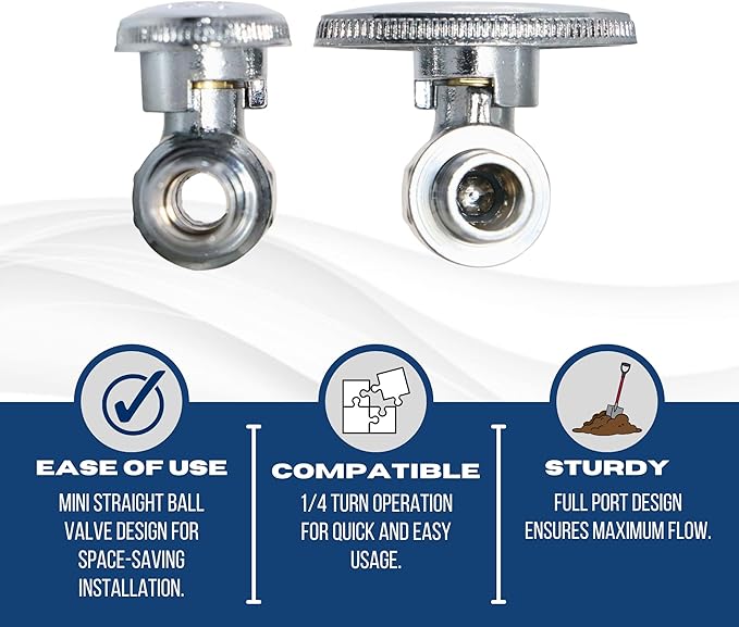 XFITTING 1/2 Inch Pex Mini Straight Ball Valve, Full Port, 1/4 Turn, Brass, 24-1-1=2X, 2 Pieces
