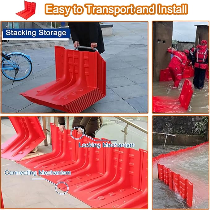 Flood Protection Barrier, 2/3/4/5/6/7/8/9/10/20/30-Pcs Wall Plastic Flood Prevention Board Water Absorbent Dams Diverter Door Dam Flood Barrier Water Barrier(8-Pcs)