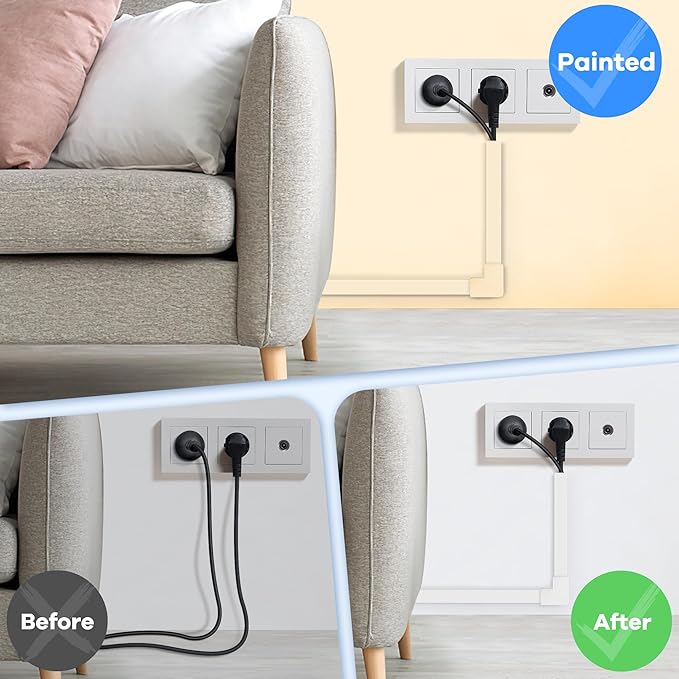 126in Cord Hider Kit, Wire Covers for TV on Wall, Paintable Cable Management Kit, Cable Cover for Mounted TV, Hide Wires Along Wall, Grey Cord Cover, 8xL15.7in W0.95in H0.55in