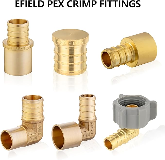 25-Pack Pex1/2" X 1/2" Female NPT Swivel Elbow Adapter, Brass Barb Crimp Plumbing Fittings, ASTM F1807,(PEX1807208-25PCS)