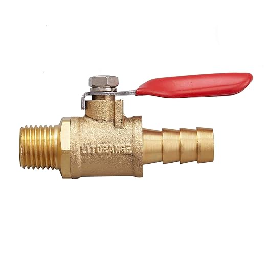 2 PCS Brass Water Mini Ball Valve Shut Off Switch, 3/8" NPT Male Thread x 3/8 INCH Hose Barb Pipe Tubing Fitting Coupler, 180 Degree Operation Handle