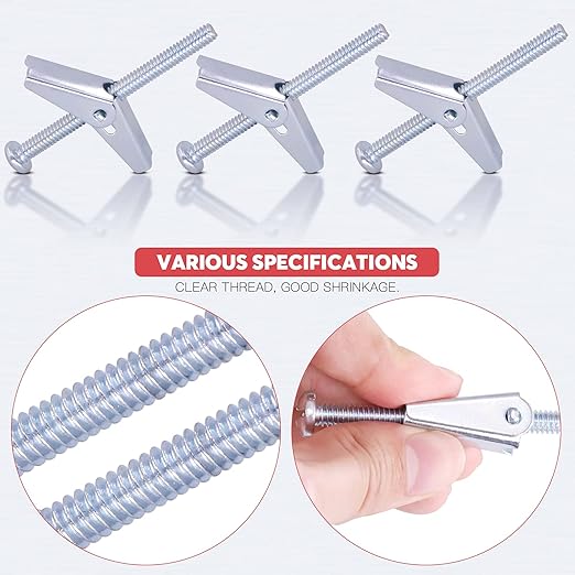 Hilitchi Molly and Toggle Bolt Zinc Plated Steel Philips Round Head Toggle Wing Nut Bolt (60Pcs 1/4 Inch)