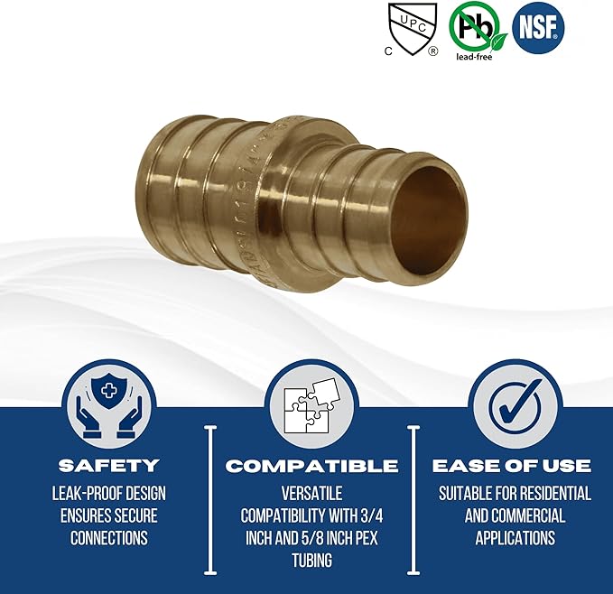 XFITTING 25 PCs Pex Coupling, 3/4 Inch x 5/8 Inch, Brass, Coupling, .75" x .625"