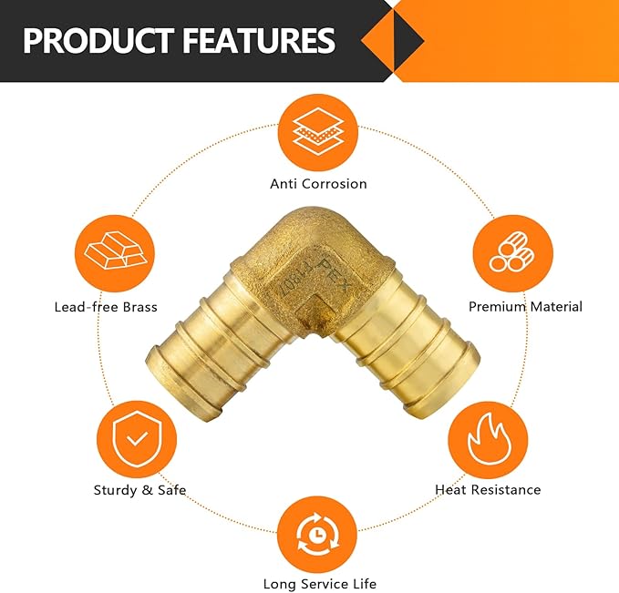 40-Pack HeSun PEX Fittings, 3/4"x3/4" Pex Elbow, Brass Crimp Fitting for Pex Pipes, ASTM F1807(PEX1807057-40)