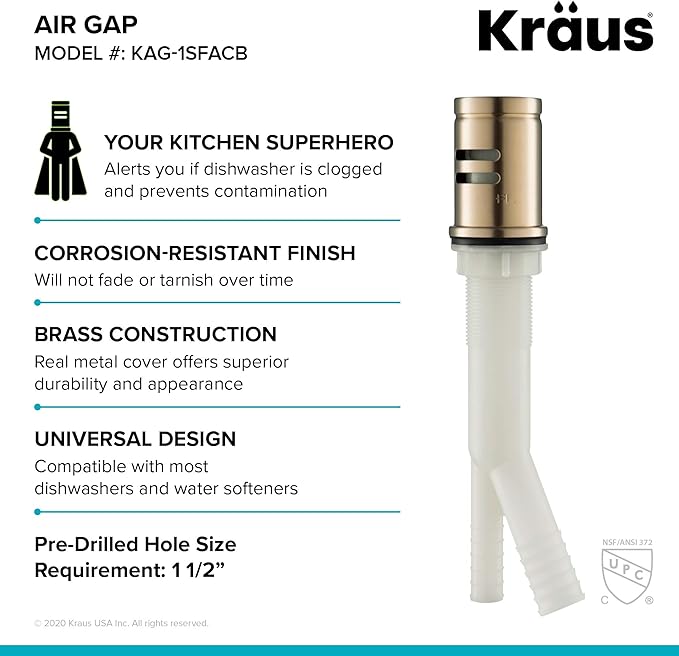 KRAUS Dishwasher Air Gap in Spot Free Antique Champagne Bronze, KAG-1SFACB