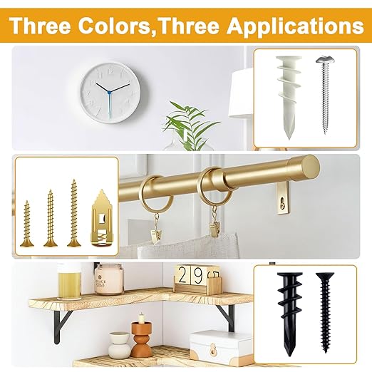 KURUI Self Drilling Drywall Anchors Assortment Kit 140Pcs, 30 Sets Heavy Duty Plastic Expansion Anchor and 40 Sets Drywall Grip Anchors and Screws, for Hanging Wall Decor,Picture Frames,Shelves