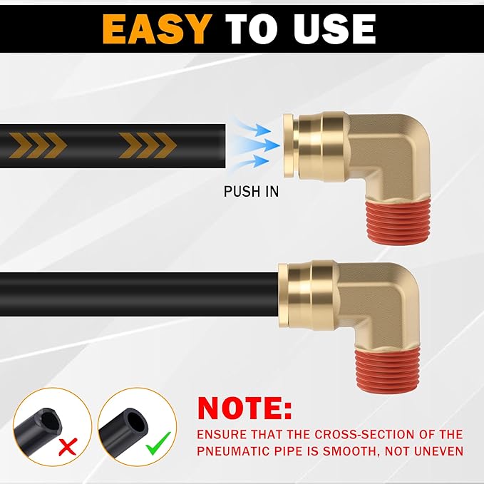 5PCS DOT Air Brake Line Fittings Brass 90 Degree Union Elbow Joint DOT Approved 1/2" Tube OD x 3/8" NPT Thread Air Brake Line Adapter Air Suspension Kit for Car Truck Trailers