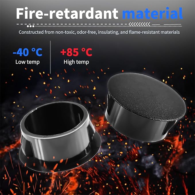 50 Pcs OD 0.85"(21.6mm) Black Hole Knockout Locking Plugs,Plastic Nylon Round Drilling Hole Plugs,Flush Type Panel Round Snap in Fastener,Tube Fastener Cover for Furniture Insert End Caps