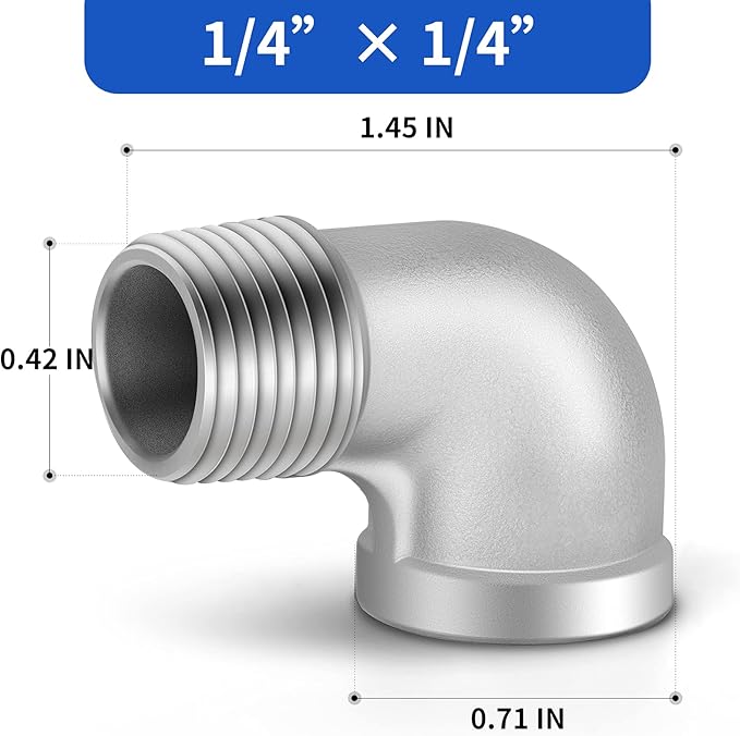 TAISHER 2PCS 304 Stainless Steel 90 Degree elbow,1/4 Inch NPT Male Pipe to 1/4 Inch NPT Female 304 Stainless Pipe Fitting