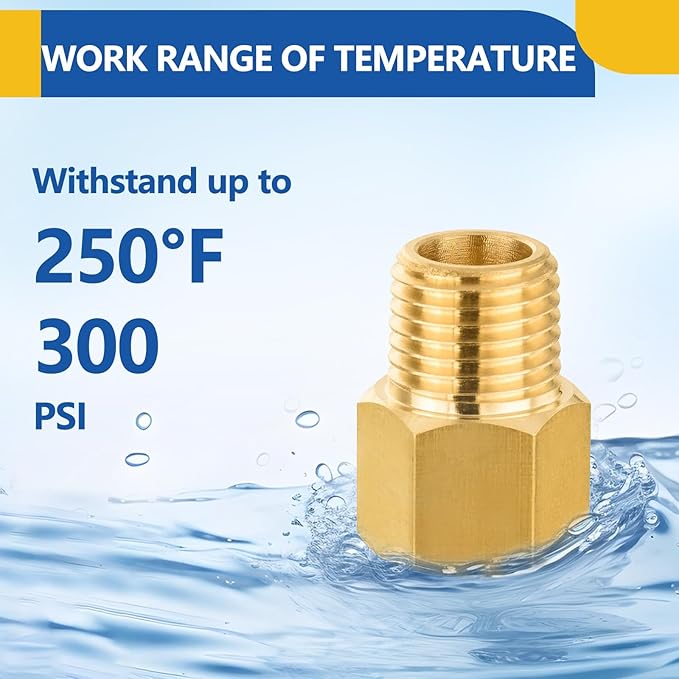 30 PACK GUOFIS Brass Pipe Fittings - 1/4" Male NPT x 1/4" Female NPT Adapter to Alter Pipe Diameters(NPT016-30Pack)