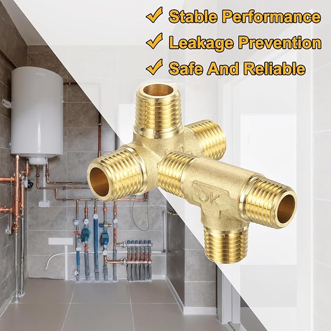 PATIKIL Brass Tee Fitting, 2Pcs 1/4" x 1/4" x 1/4" NPT Male Pipe 3 Way Forged Brass Barstock Street Tee Pipe Fittings for Water Gas Refrigeration