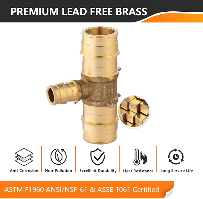 10-Pack HeSun PEX-A Fitting, 1"x1"x1/2" Expansion Tee, PEX Expansion Fitting Tee, ASTM F1960(PEX1960049-10)
