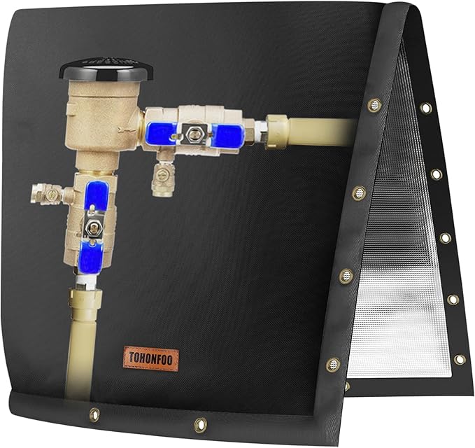 TOHONFOO 2-Way Opening Backflow Preventer Pipe Insulation Cover (5°F) - Irrigation Sprinkler Valve Cover - Water Well Pump Cover - Sturdy 5 Layers for Winter Freeze Protection (24" W x 24" H, Black)