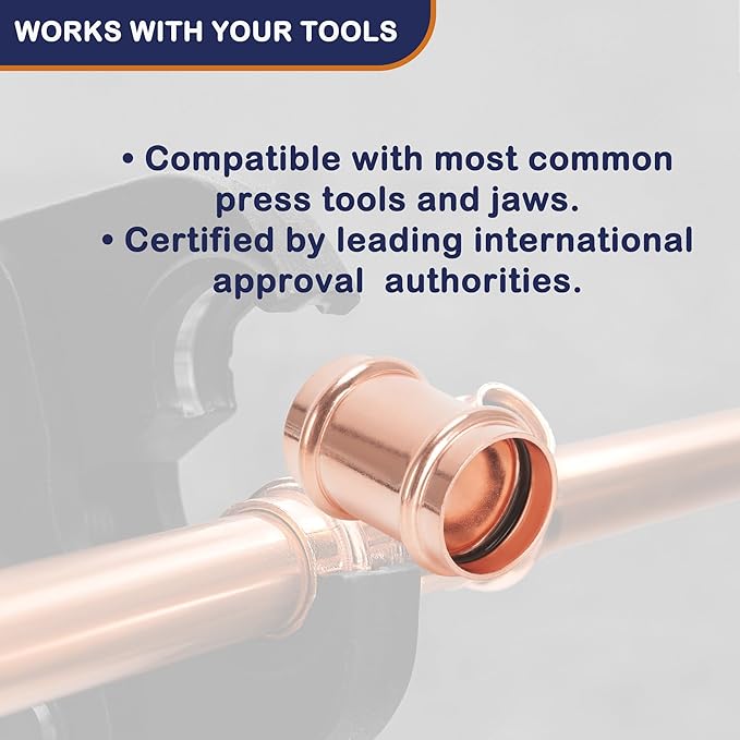 Copper Press Fittings 1/2 inch Coupling No Stop Zero Lead P x P Plumbing Fittings for Residential Commercial 10-Pack