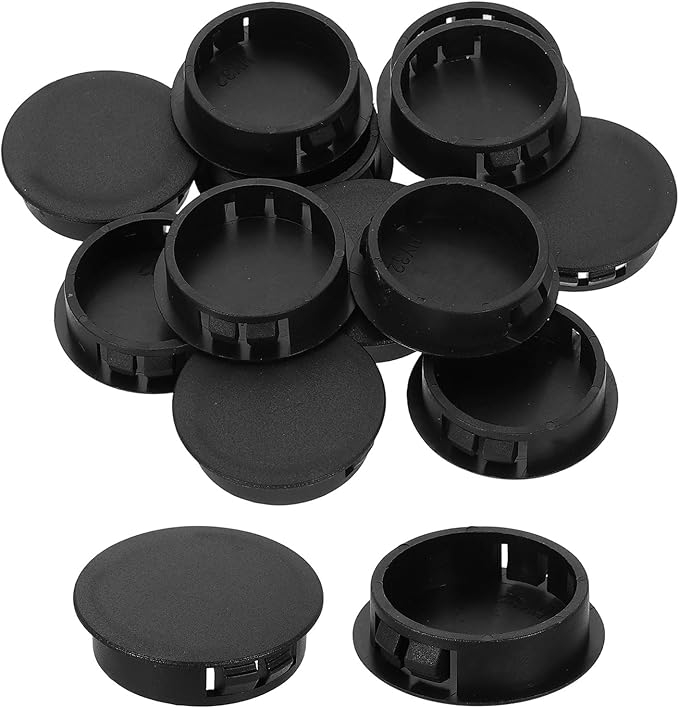 uxcell 15Pcs Plastic Hole Plugs, 32mm(1-1/4") Flush Type Panel Plugs, Round Snap Knockout Locking Plugs for Furniture Insert End Caps Panels, Black