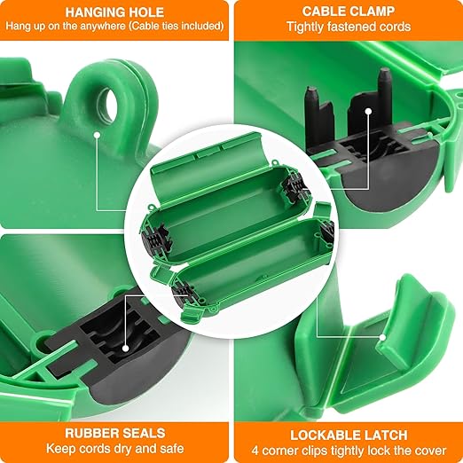 RESTMO 5-Piece Outdoor Waterproof Electrical Box Set – 12.5" x 8.5" x 5" Large & 7.1" x 2.3" x 2.3" Small, Weatherproof Boxes for Power Strip, Outlet, Plug, Socket, Timer, Holiday Light, Green