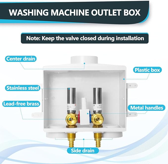 Washing Machine Outlet Box, Double Drains, Single Lever, 1/2 Inch Pex Crimp Inlet x 3/4 Inch MHT Outlet Connection, with Stainless Steel Water Hammer Arrestor(Pack of 2)(WM017-2Pack)
