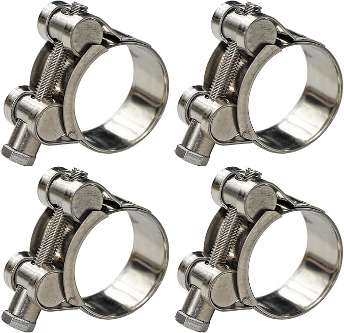 AKIHISA T-Bolt Hose Clamp,23-25mm OD Range 304 Stainless Steel Pipe Strap Clamp, Adjustable Heavy Duty Tube Clamp (4Pack, 0.90" to 0.98")
