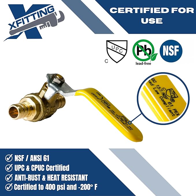 XFITTING 100 Pieces 1/2" Pex Ball Valve, 23-3-1=100X (100 Packs)