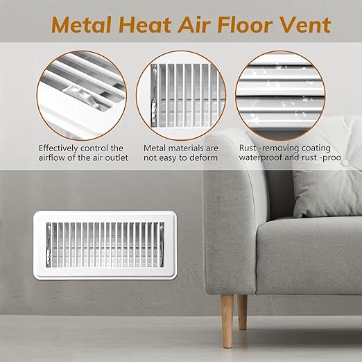 8Pcs Floor Vents Floor Registers 2x12 Inch, Heavy Duty Metal Hot Air Vent Covers 2x12 Inch with Rust-Proof Finish for Home Heater Floor Vent Grilles and Vents (8, White, 2x12 Inches)