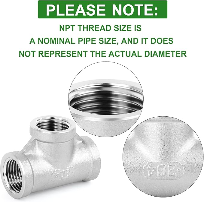 TAISHER 1PCS 304 Stainless Steel Tee Pipe Fittings, 2" x 2" x 2" NPT Female Pipe Fittings
