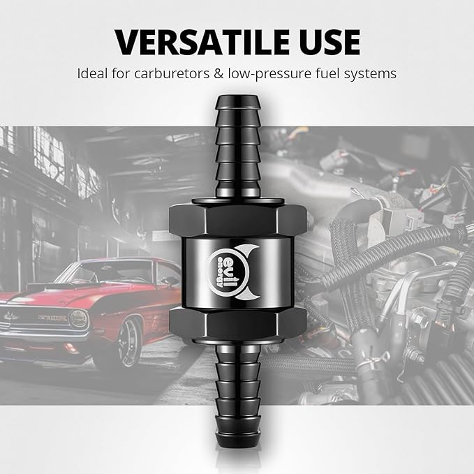 EVIL ENERGY 1/4'' (6mm) Check Valve, 2 Pcs Aluminum One Way Fuel Check Valve for Gasoline, Diesel & Coolant with Universal Hose Clamps, Black