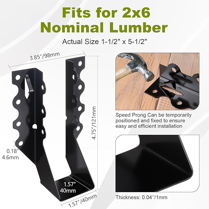 25 Pcs 2x8 Joist Hangers for Wood, 20 Gauge Face Mount Joist Hanger with Black Powder Coating, Hurricane Tie Brackets for Deck, Floor, Ceiling, Roofs