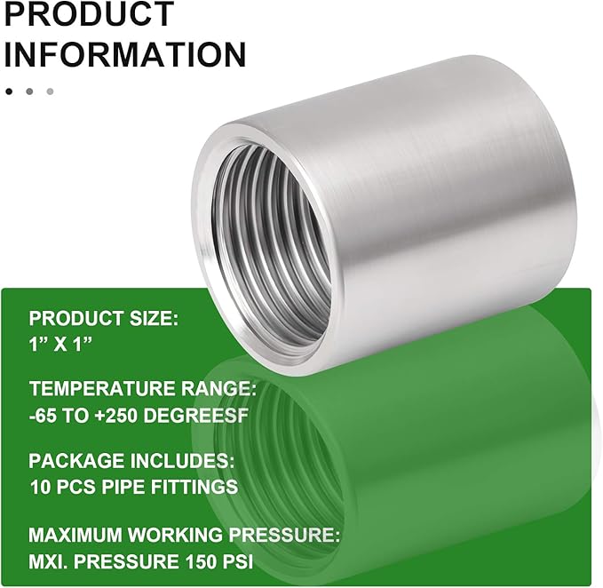 TAISHER 2PCS 304 Stainless Steel Cast Pipe Fitting, Coupling, 1" x 1" NPT Female Threaded
