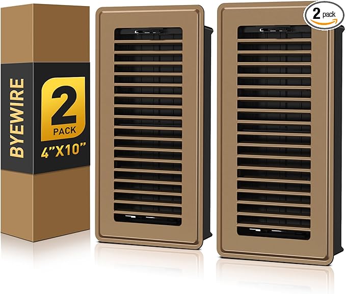 Floor Register 4x10, Adjustable Floor Vent Covers for Home Floor, Wall, Heavy Duty Walkable Steel Floor Vents, Rust-Proof Register Vent Cover, Air Vents 2 Pack Value Set, Brown