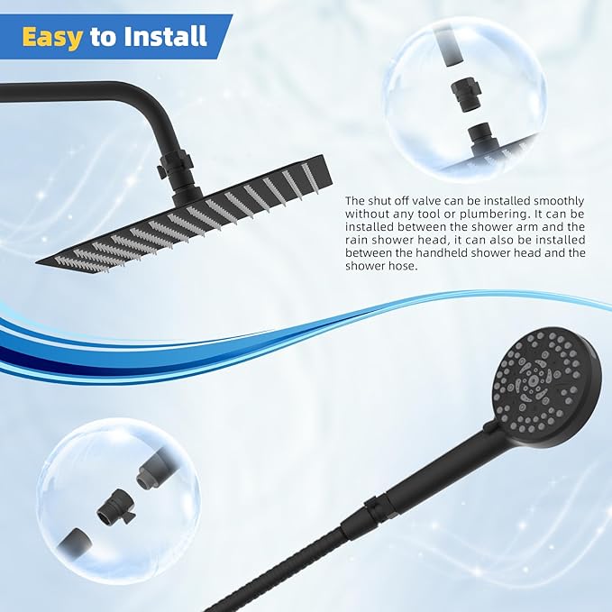 Hibbent All Metal 1 Pack Shower Head Flow Control Valve, G1/2 Brass Shut-off Valve with Metal Handle Lever, Shut OFF Water Flow Control Regulator for Handheld Shower, or Bidet Sprayer, Matte Black
