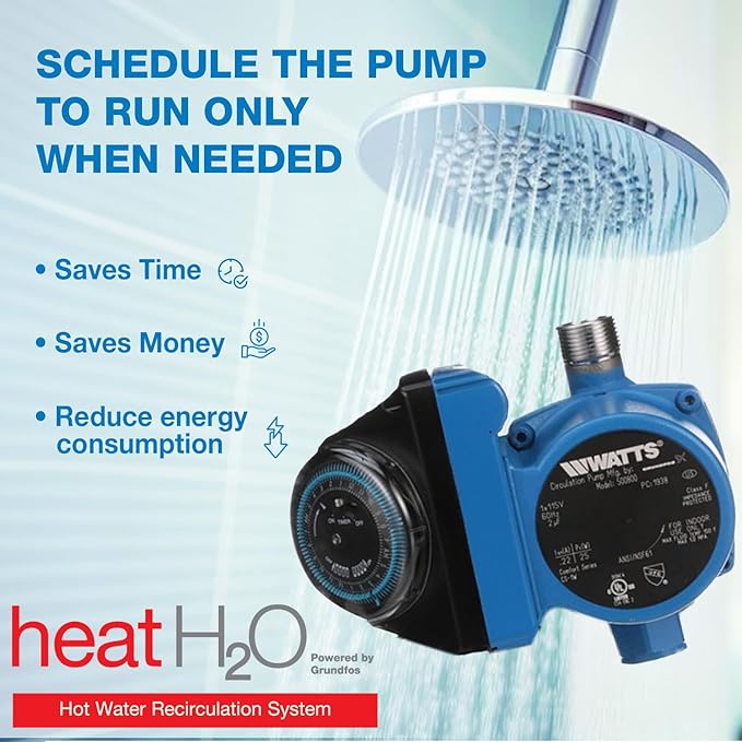 Watts Heat H2O Hot Water Recirculation System w/Programmable Timer, Instant Hot Water, 3 Year Warranty, Pump, 2 Adapters, Sensor Valve, Mounting Screws, 2 Supply Lines, Easy DIY Install (0955805)