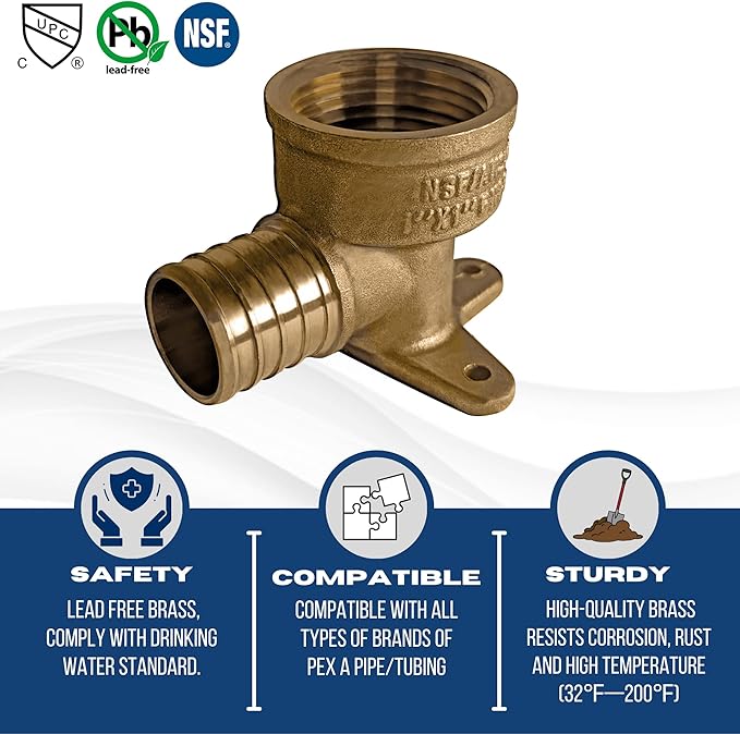 XFITTING 1 Inch Pex x 1 Inch Female NPT Drop Ear Elbow, 5 Pieces