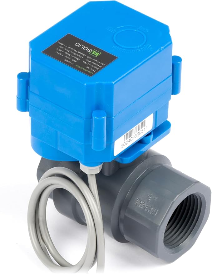 U.S. Solid 1 inch UPVC Motorized Ball Valve - AC 85V-265V Plastic Electrical Ball Valve with Full Port, 2 Wire Auto Return, Normally Closed