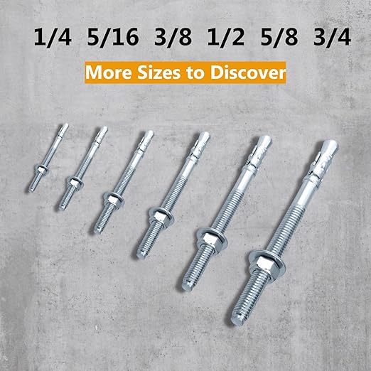 Party Animals 5/8 x 4-1/2 Inch Wedge Anchor, 50 PCs Zinc-Plated Industrial Anchor Bolts for Cement, Concrete