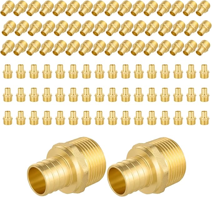 100-Pack PEX Fittings, 1/2" PEX x 1/2" Male Threaded NPT Adapter, ASTM F1807