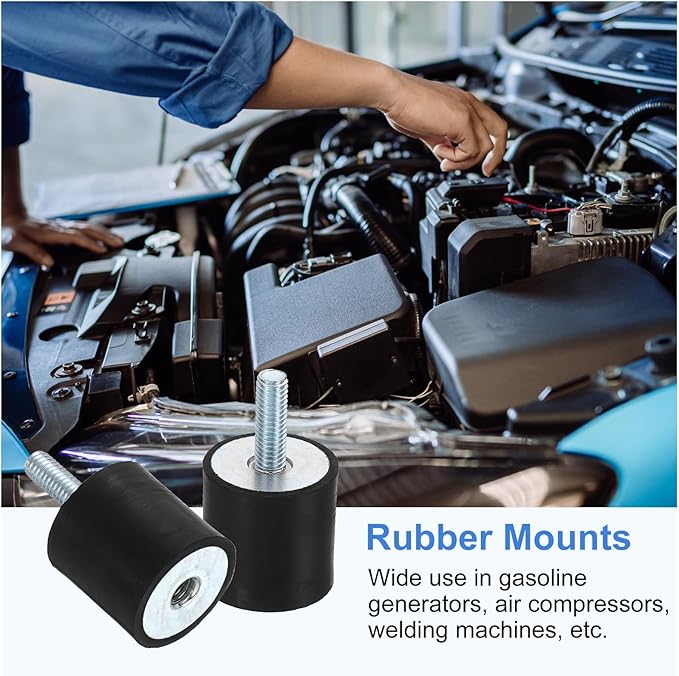 uxcell M6 Rubber Mounts, 1Pcs 25x25mm(DxH) Rubber Cylindrical Anti Vibration Isolator Shock Absorber with Lock Nut for Car Bobbin Generator Air Compressors