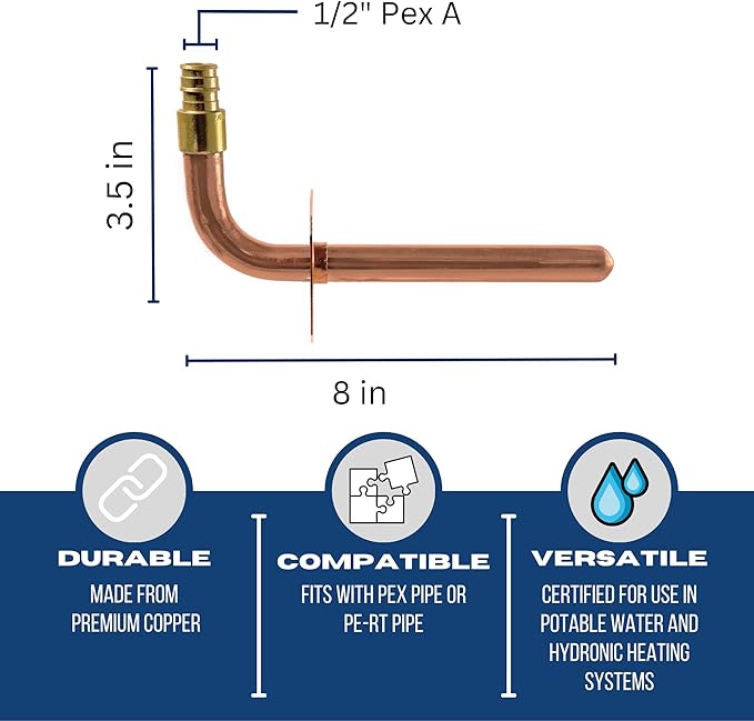 XFITTING 1/2 inch Pex A Expansion Stub Out Elbow with Flange 4 inch x 8 inch, F1960, Copper, 30-3-7=2X, 2 Pieces