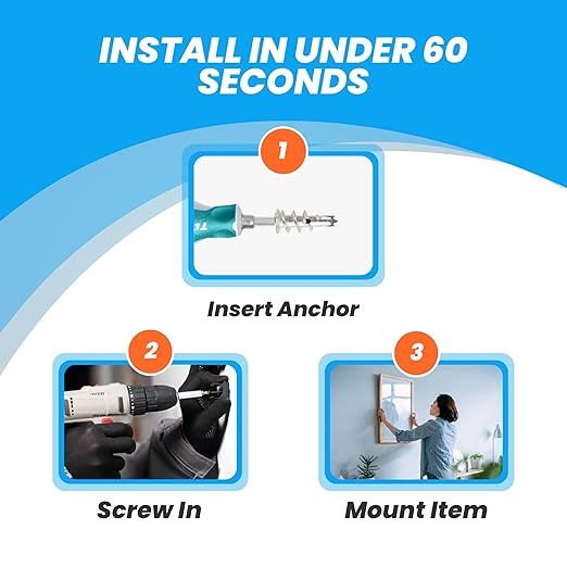 Zinc Drywall Anchors and Screws Kit – 130pcs #8 x 1-1/4” Self Drilling Metal Wall Anchors – Heavy Duty Drywall Anchors Hold Up to 75lbs – No Pre-Drill Required